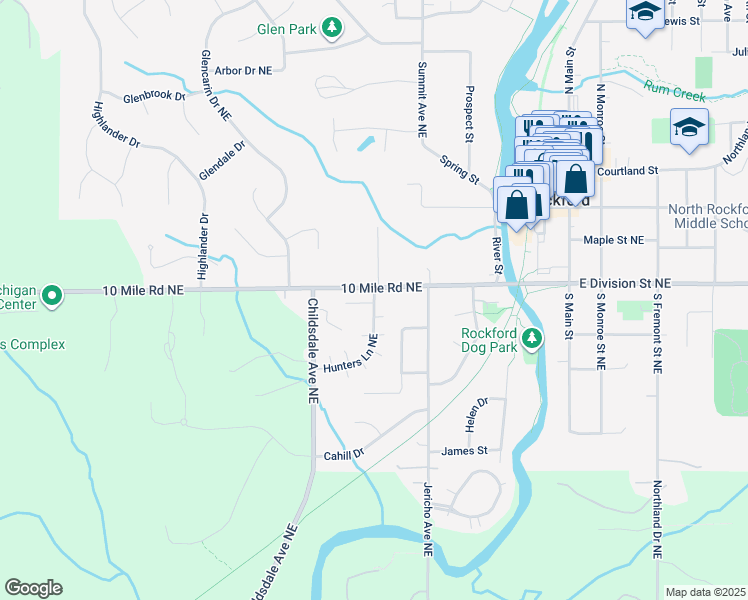 map of restaurants, bars, coffee shops, grocery stores, and more near 95 West Division Street Northeast in Rockford