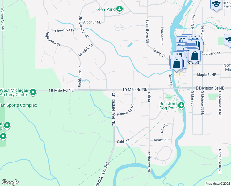 map of restaurants, bars, coffee shops, grocery stores, and more near 224 West Division Street Northeast in Rockford
