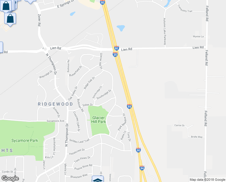 map of restaurants, bars, coffee shops, grocery stores, and more near 1214 Glacier Hill Drive in Madison