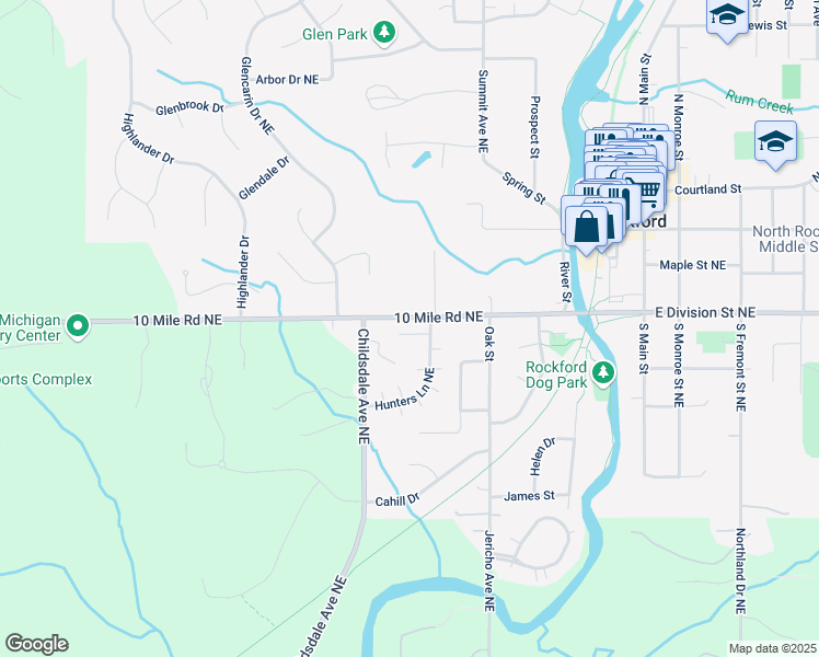 map of restaurants, bars, coffee shops, grocery stores, and more near 188 West Division Street Northeast in Rockford