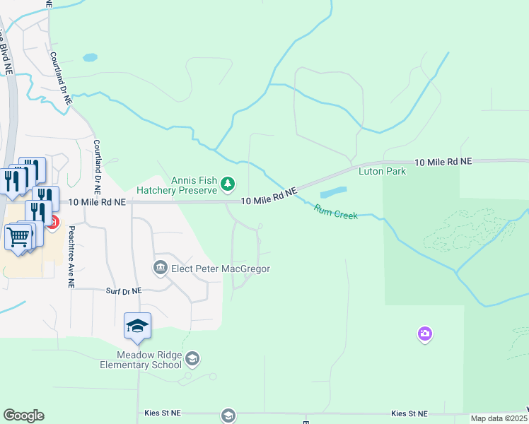 map of restaurants, bars, coffee shops, grocery stores, and more near 5524 10 Mile Road Northeast in Rockford