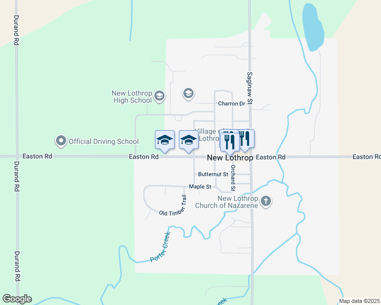 map of restaurants, bars, coffee shops, grocery stores, and more near 9387 Genesee Street in New Lothrop