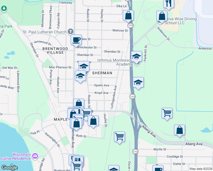 map of restaurants, bars, coffee shops, grocery stores, and more near 1913 Spohn Avenue in Madison