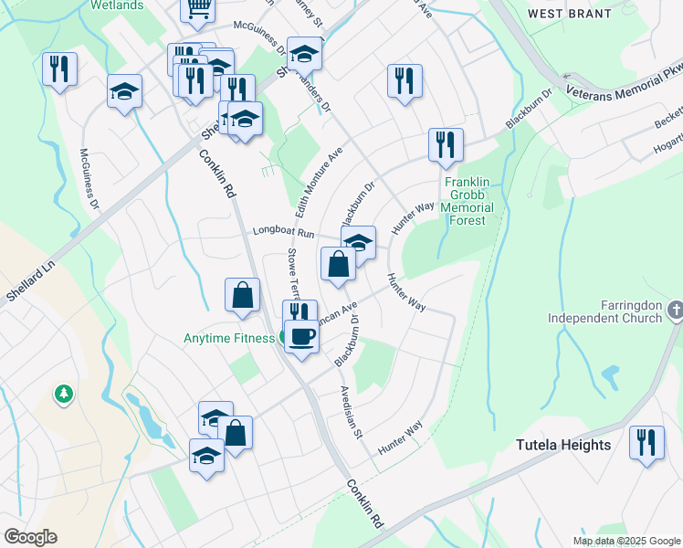 map of restaurants, bars, coffee shops, grocery stores, and more near Blackburn Drive in Brantford
