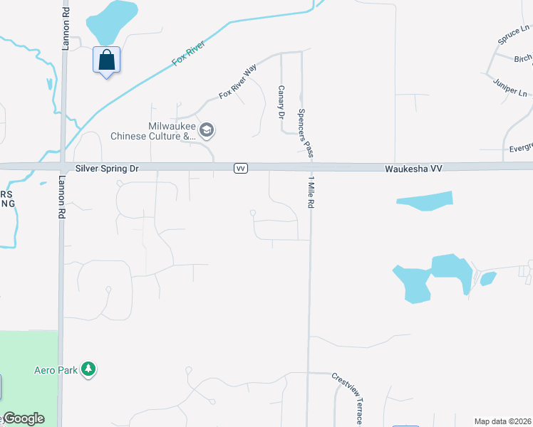 map of restaurants, bars, coffee shops, grocery stores, and more near 1 Mile Road in Menomonee Falls