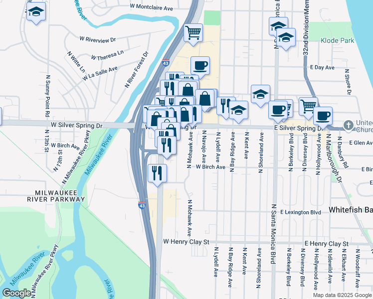 map of restaurants, bars, coffee shops, grocery stores, and more near 5554 North Iroquois Avenue in Glendale