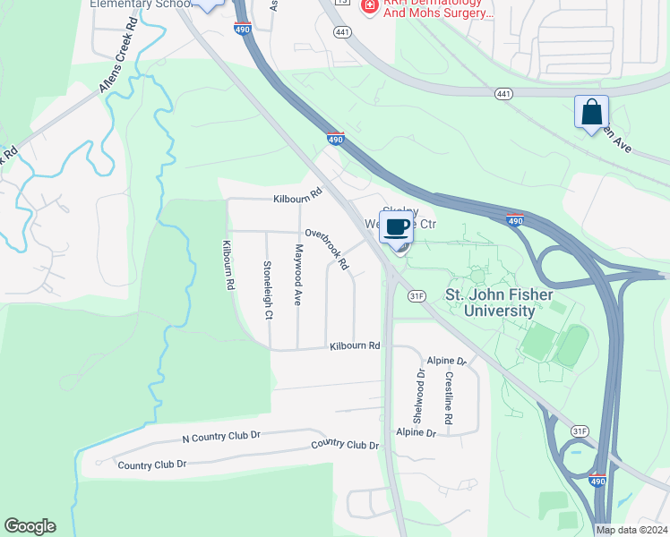 map of restaurants, bars, coffee shops, grocery stores, and more near 66 Ellingwood Drive in Rochester