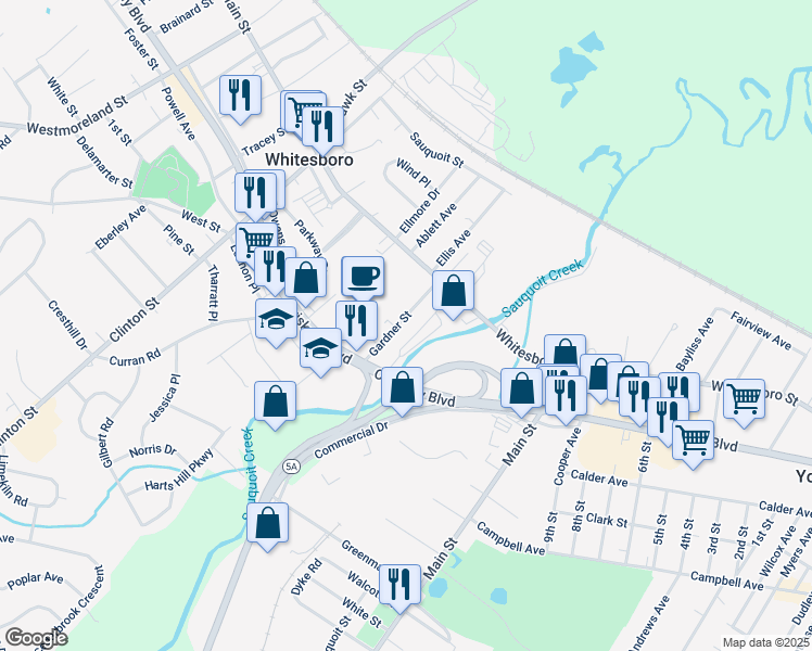 map of restaurants, bars, coffee shops, grocery stores, and more near 16 Gardner St in Whitesboro