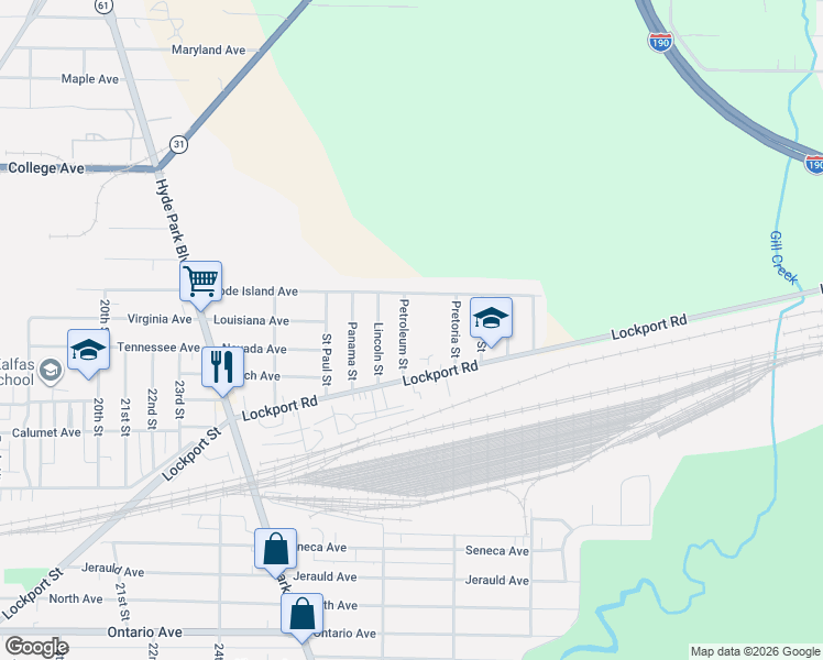 map of restaurants, bars, coffee shops, grocery stores, and more near 3041 Petroleum Street in Niagara Falls