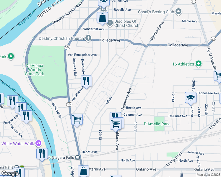 map of restaurants, bars, coffee shops, grocery stores, and more near 3100 9th Street in Niagara Falls