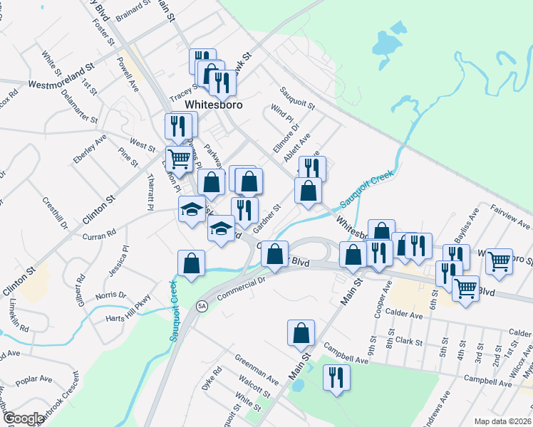 map of restaurants, bars, coffee shops, grocery stores, and more near 16 Gardner St in Whitesboro