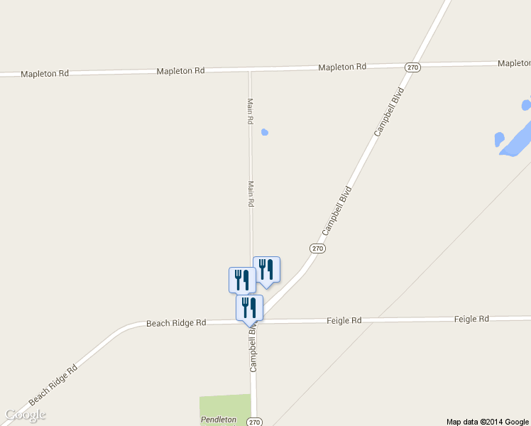 map of restaurants, bars, coffee shops, grocery stores, and more near 6403 Main Road in Lockport