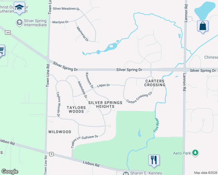 map of restaurants, bars, coffee shops, grocery stores, and more near N55W21289 Logan Drive in Menomonee Falls
