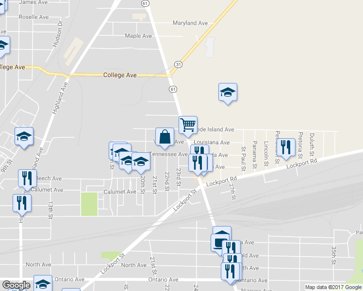map of restaurants, bars, coffee shops, grocery stores, and more near 2083 Virginia Avenue in Niagara Falls