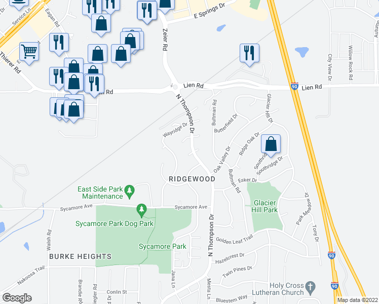 map of restaurants, bars, coffee shops, grocery stores, and more near 1406 North Thompson Drive in Madison