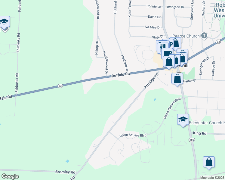 map of restaurants, bars, coffee shops, grocery stores, and more near 51 Attridge Road in Churchville