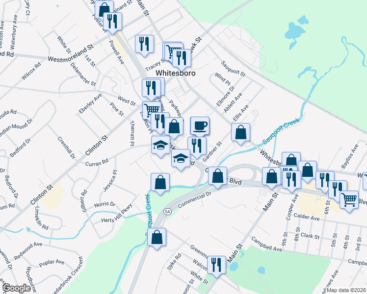 map of restaurants, bars, coffee shops, grocery stores, and more near 40 Oriskany Blvd in Whitesboro