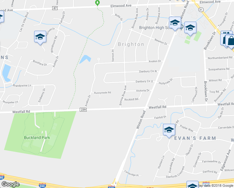 map of restaurants, bars, coffee shops, grocery stores, and more near 100 Runnymede Road in Rochester