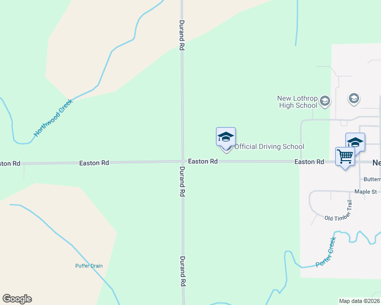map of restaurants, bars, coffee shops, grocery stores, and more near 8887 Easton Road in New Lothrop