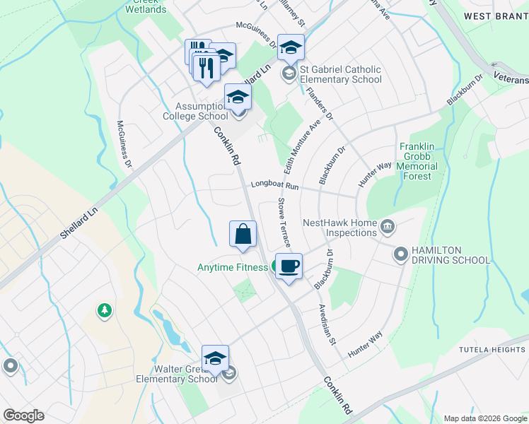 map of restaurants, bars, coffee shops, grocery stores, and more near 50 Lovell Crescent in Brantford