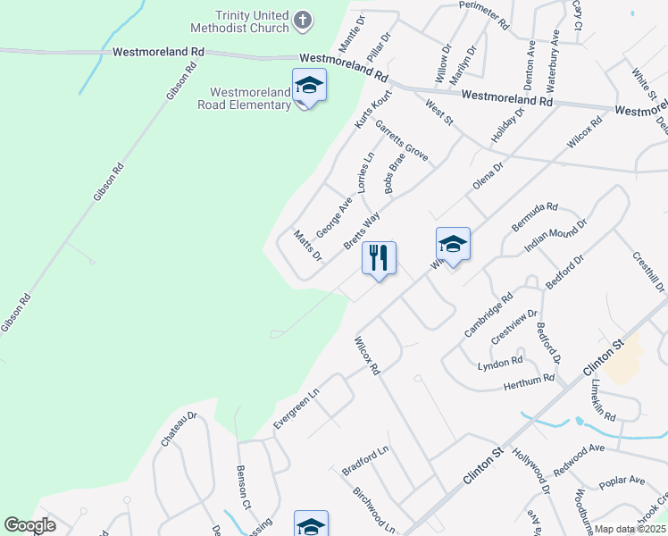 map of restaurants, bars, coffee shops, grocery stores, and more near 540 Bretts Way in Whitesboro