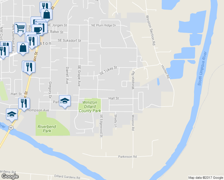 map of restaurants, bars, coffee shops, grocery stores, and more near 692 Southeast Carroll Street in Winston