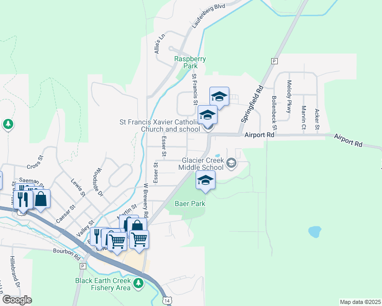 map of restaurants, bars, coffee shops, grocery stores, and more near 2804 Baer Street in Cross Plains