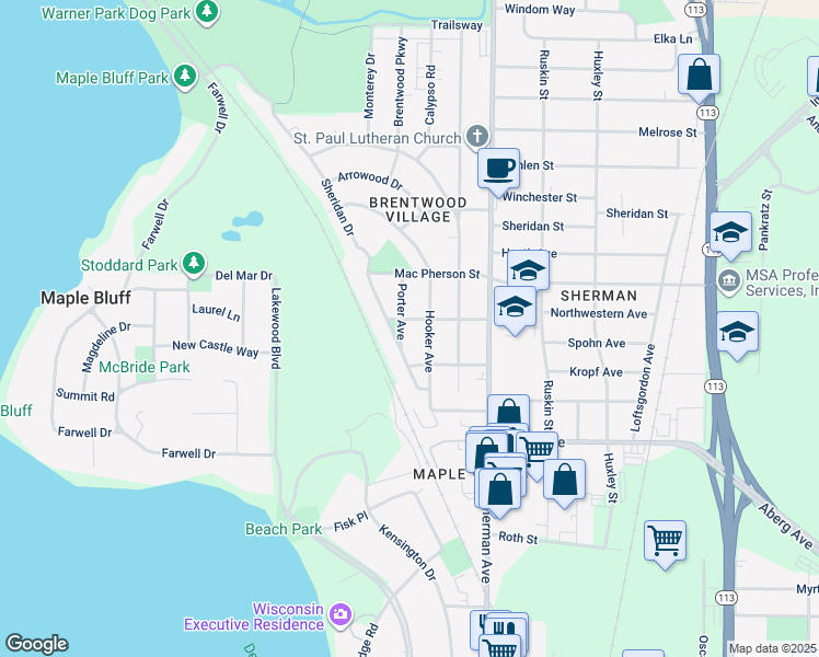map of restaurants, bars, coffee shops, grocery stores, and more near 1609 Porter Avenue in Madison
