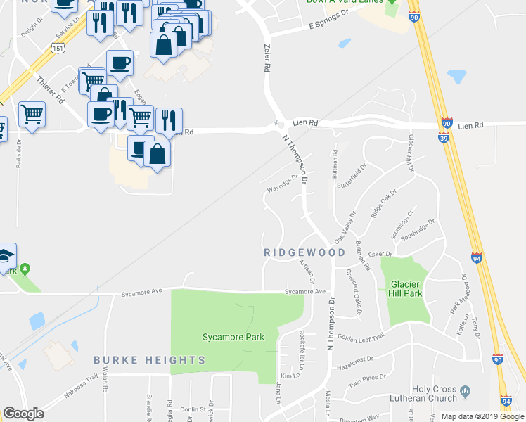 map of restaurants, bars, coffee shops, grocery stores, and more near 50 Westridge Circle in Madison