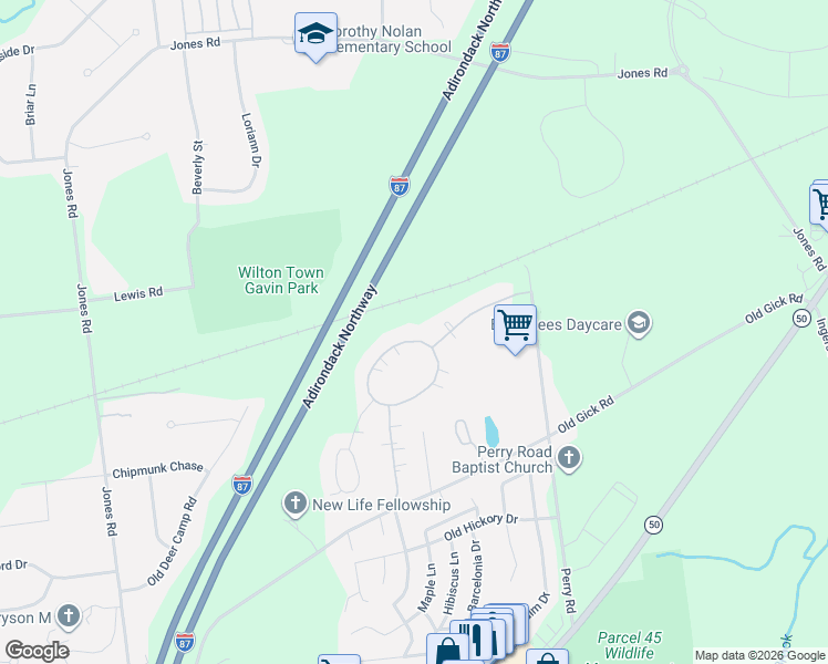 map of restaurants, bars, coffee shops, grocery stores, and more near 12 Ascot Circle in Saratoga Springs