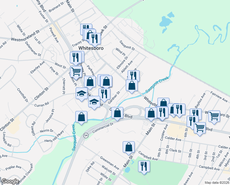 map of restaurants, bars, coffee shops, grocery stores, and more near 16 Gardner St in Whitesboro