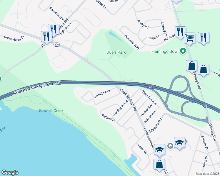 map of restaurants, bars, coffee shops, grocery stores, and more near 106 Garfield Avenue in Liverpool