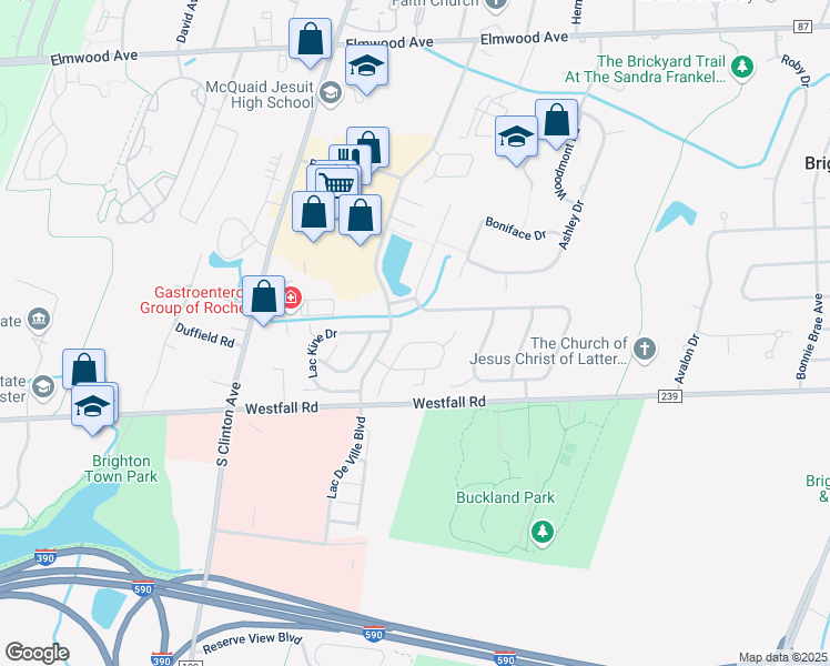 map of restaurants, bars, coffee shops, grocery stores, and more near 163 Montpelier Circle in Rochester