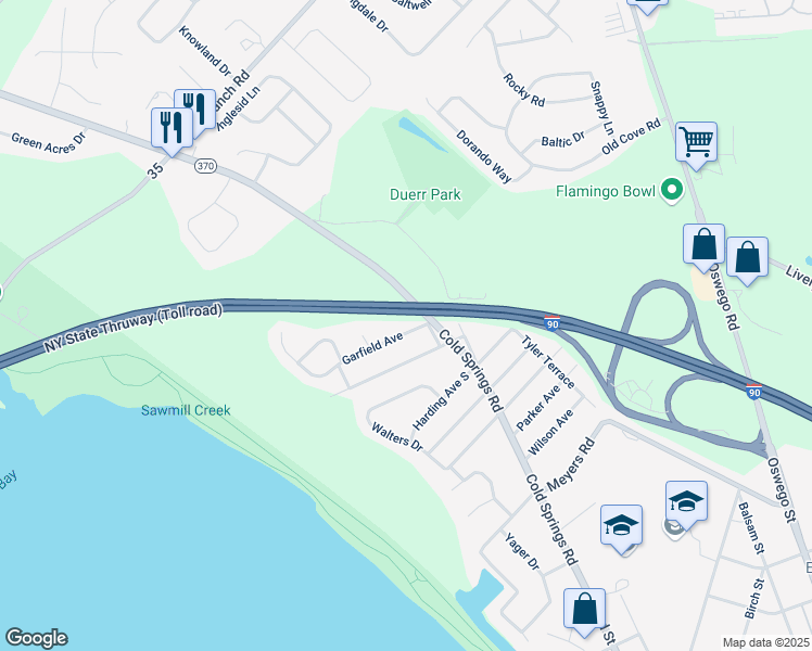 map of restaurants, bars, coffee shops, grocery stores, and more near 106 Garfield Ave in Liverpool