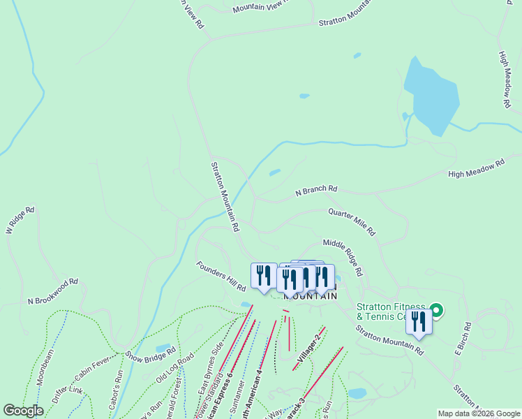 map of restaurants, bars, coffee shops, grocery stores, and more near 22 North Branch Road in Winhall