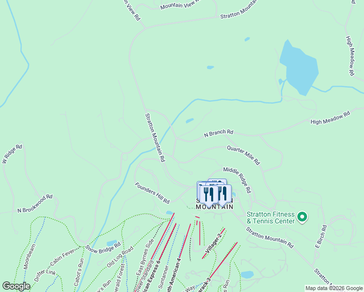 map of restaurants, bars, coffee shops, grocery stores, and more near 22 North Branch Road in Winhall