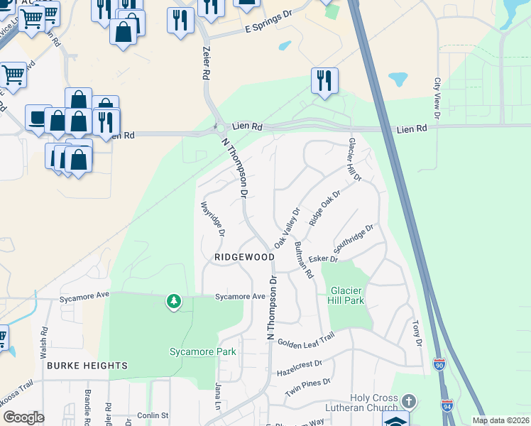 map of restaurants, bars, coffee shops, grocery stores, and more near 4955 Bultman Road in Madison
