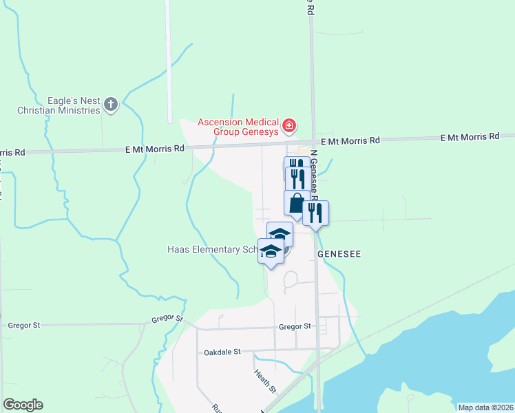 map of restaurants, bars, coffee shops, grocery stores, and more near 7423 Roger Thomas Drive in Mount Morris