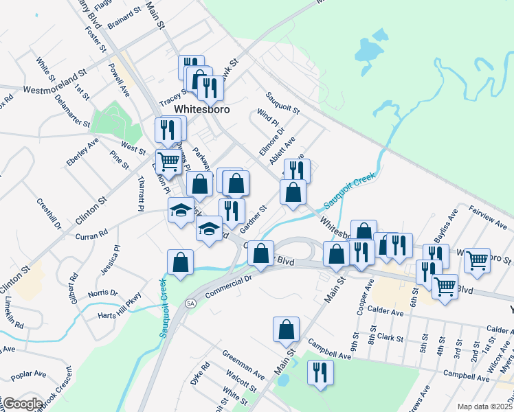 map of restaurants, bars, coffee shops, grocery stores, and more near 16 Gardner St in Whitesboro