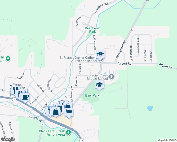 map of restaurants, bars, coffee shops, grocery stores, and more near 2804 Baer Street in Cross Plains