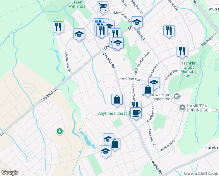 map of restaurants, bars, coffee shops, grocery stores, and more near Cole Crescent in Brantford