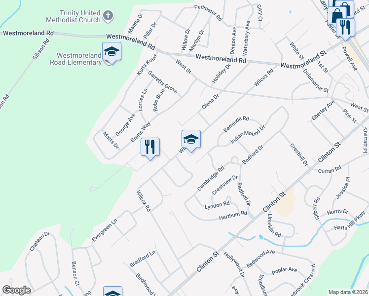 map of restaurants, bars, coffee shops, grocery stores, and more near Wilcox Road in Oneida County