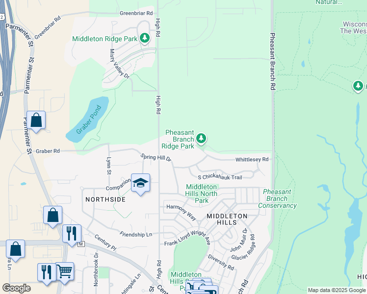 map of restaurants, bars, coffee shops, grocery stores, and more near 3815 Manito Ct in Middleton