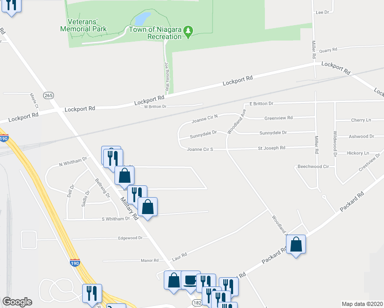 map of restaurants, bars, coffee shops, grocery stores, and more near 6901 Joanne Circle South in Niagara Falls