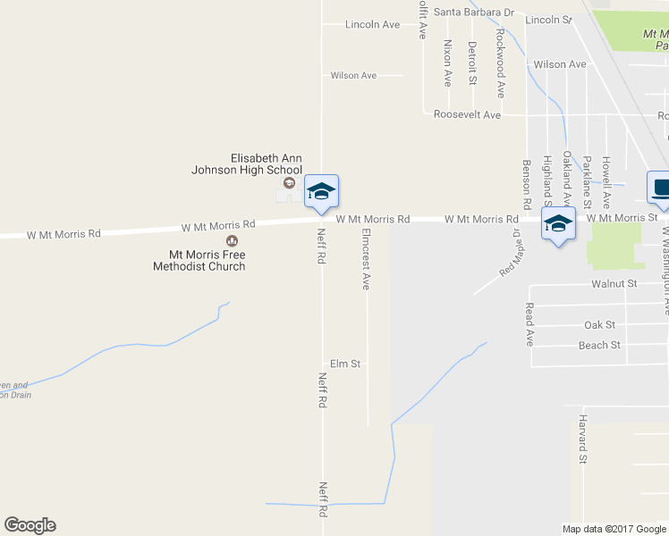 map of restaurants, bars, coffee shops, grocery stores, and more near 7464 Neff Road in Mount Morris