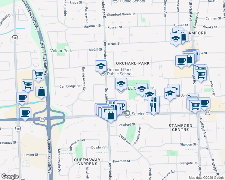 map of restaurants, bars, coffee shops, grocery stores, and more near in Niagara Falls