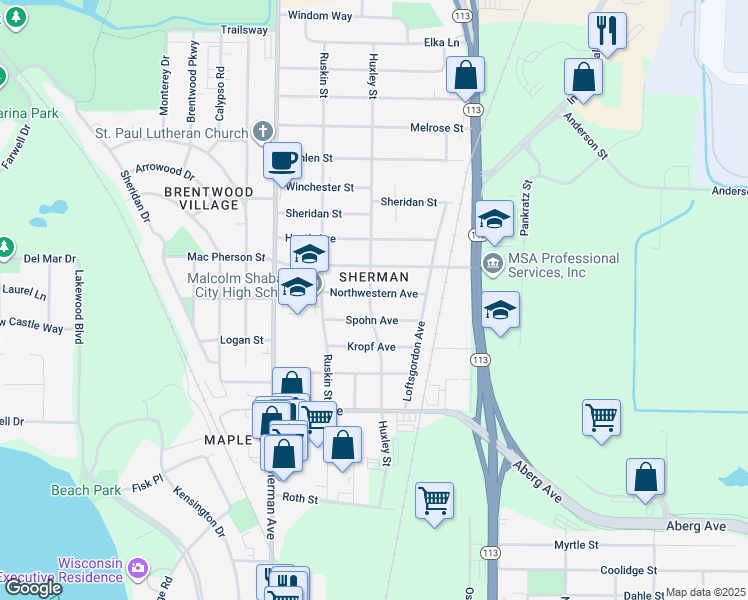 map of restaurants, bars, coffee shops, grocery stores, and more near 1901 Northwestern Avenue in Madison