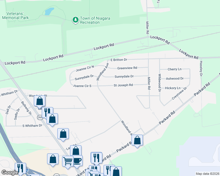 map of restaurants, bars, coffee shops, grocery stores, and more near 7391 Saint Joseph Road in Niagara Falls