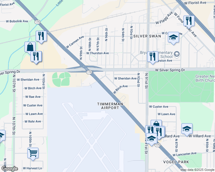 map of restaurants, bars, coffee shops, grocery stores, and more near 9660 West Appleton Avenue in Milwaukee