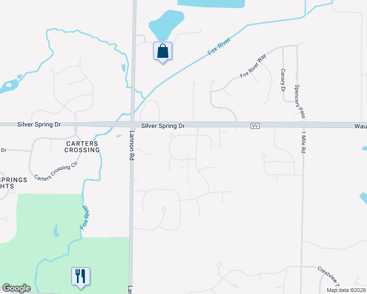 map of restaurants, bars, coffee shops, grocery stores, and more near N56W20077 Silver Spring Drive in Menomonee Falls